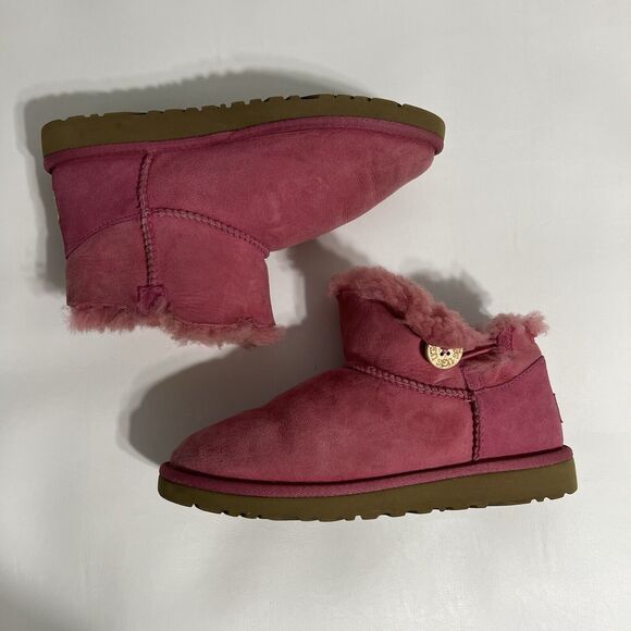 UGG Mini Short Bailey Button II Sheepskin Flat Boot Pink Magenta Women's US 5 - Picture 5 of 7
